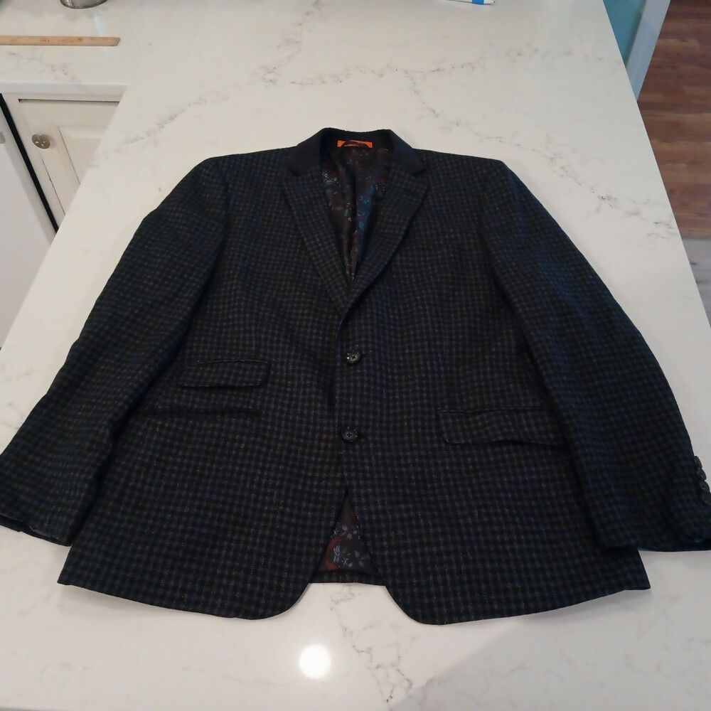 TALLIA Sport Coat Blazer Sz 42R Wool Two Button Jacket Black/Gray Checked